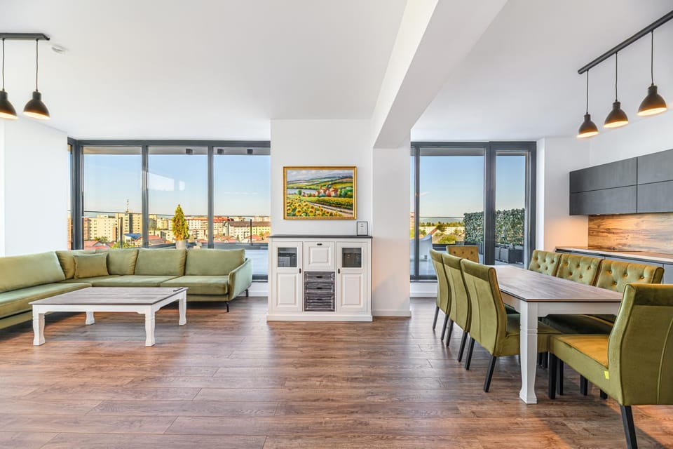 Bird's eye view, Balcony/Terrace, Living room, Seating area, Dining area, City view