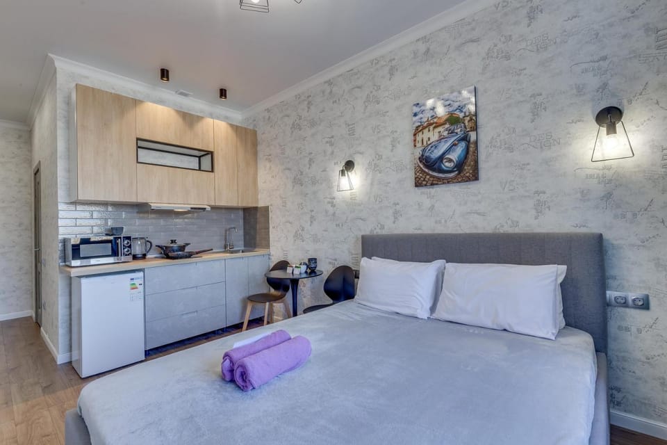 Bed, Kitchen or kitchenette, Photo of the whole room, Bedroom, minibar, stove, towels