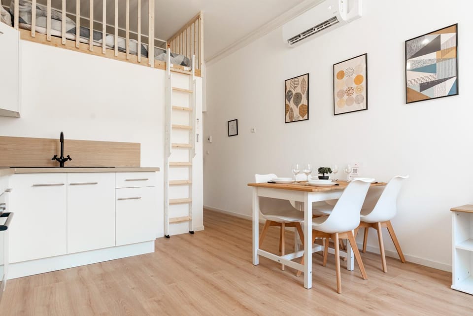 Kitchen or kitchenette, Living room, Dining area, air conditioner
