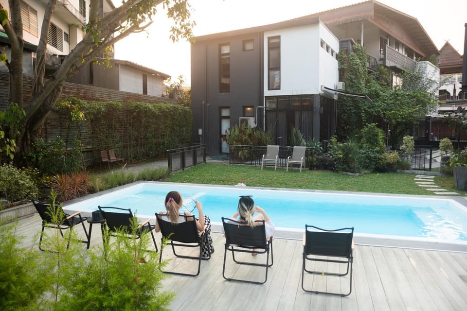 Property building, People, Garden, Garden view, Pool view, Swimming pool