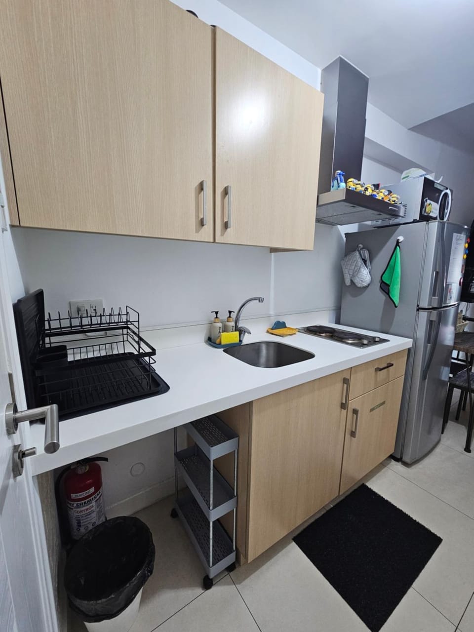 Kitchen or kitchenette, microwave