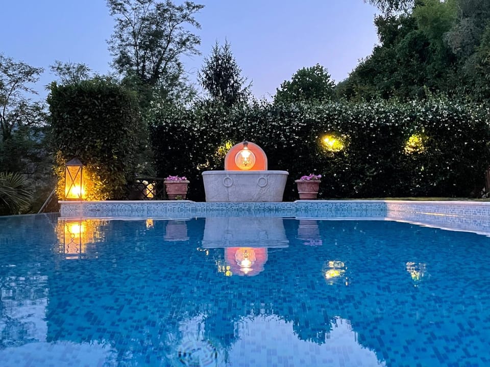 Night, Garden, Pool view, Swimming pool