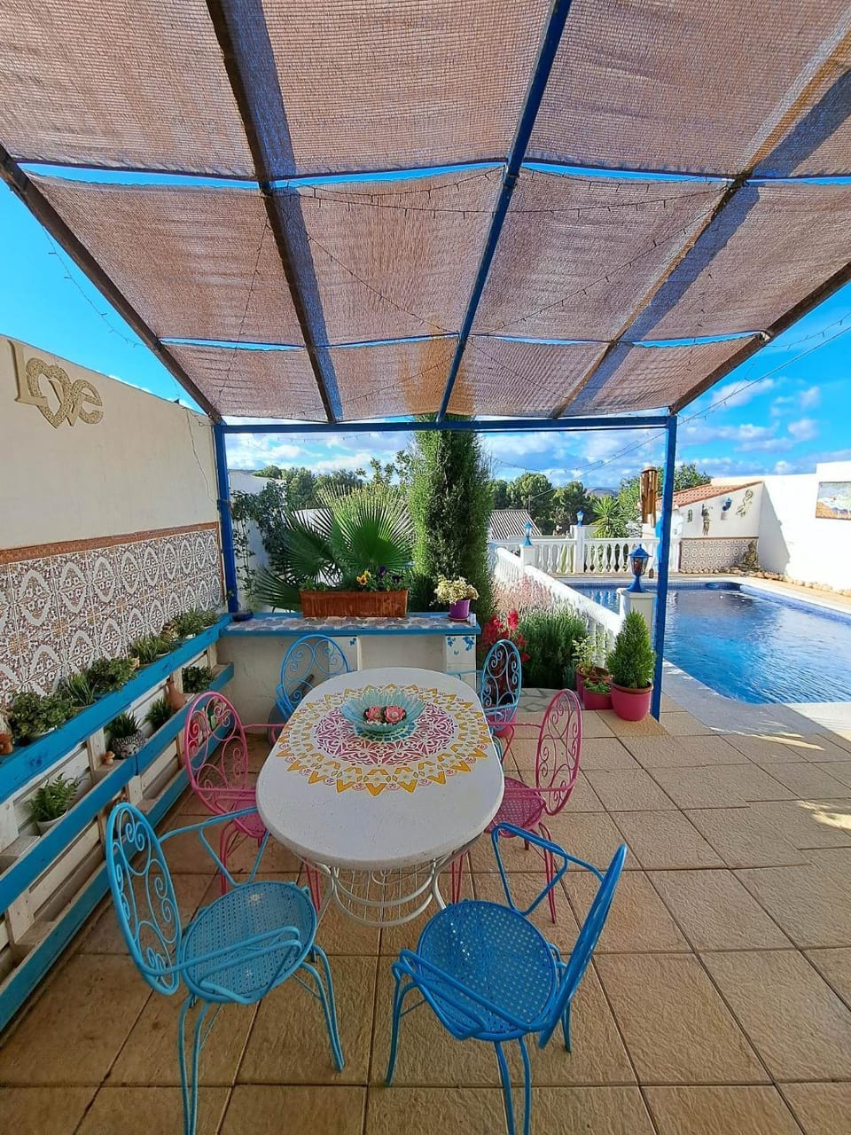 Patio, Balcony/Terrace, Seating area, Dining area, Pool view