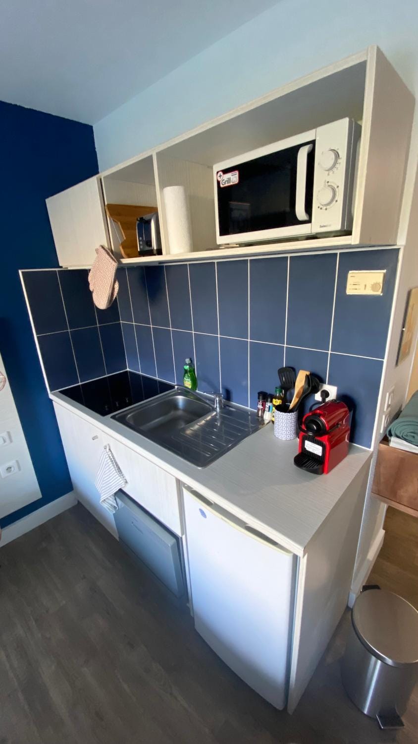 Kitchen or kitchenette, minibar, stove, toaster