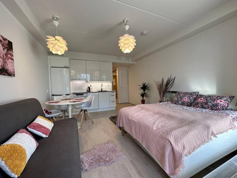 Bed, Kitchen or kitchenette, Living room, Photo of the whole room, Bedroom