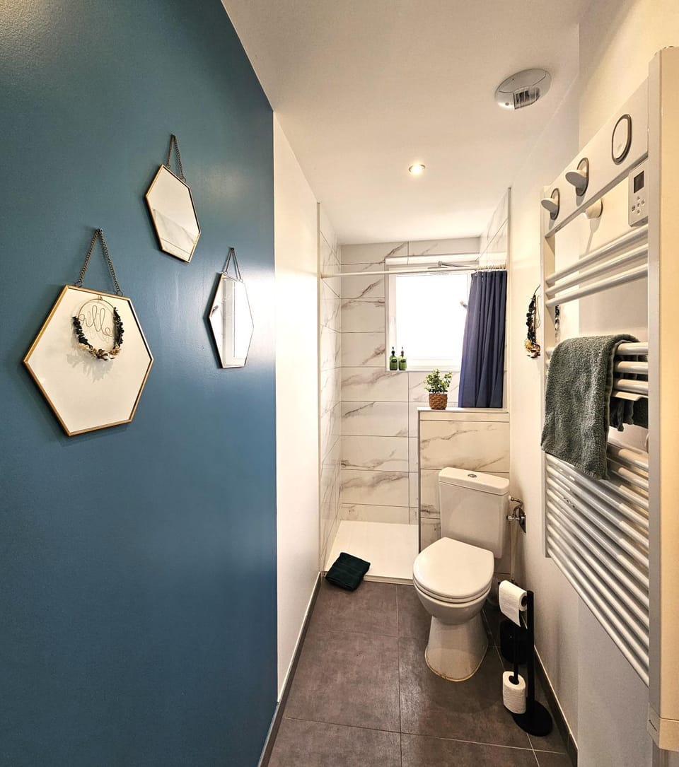 Shower, Toilet, Bathroom, heating, towels