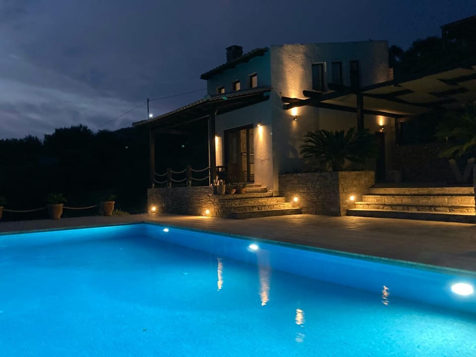 Property building, Night, Pool view, Swimming pool