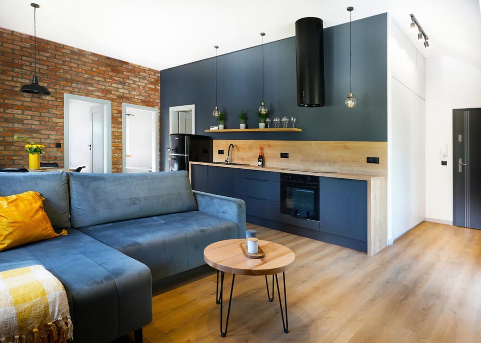 Kitchen or kitchenette, Living room, Seating area, stove