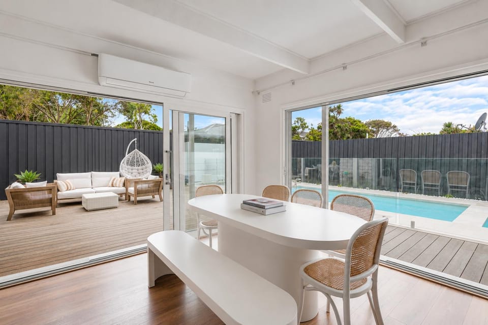 Patio, Seating area, Dining area, Pool view, Swimming pool