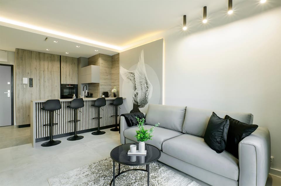 Kitchen or kitchenette, Living room, Seating area