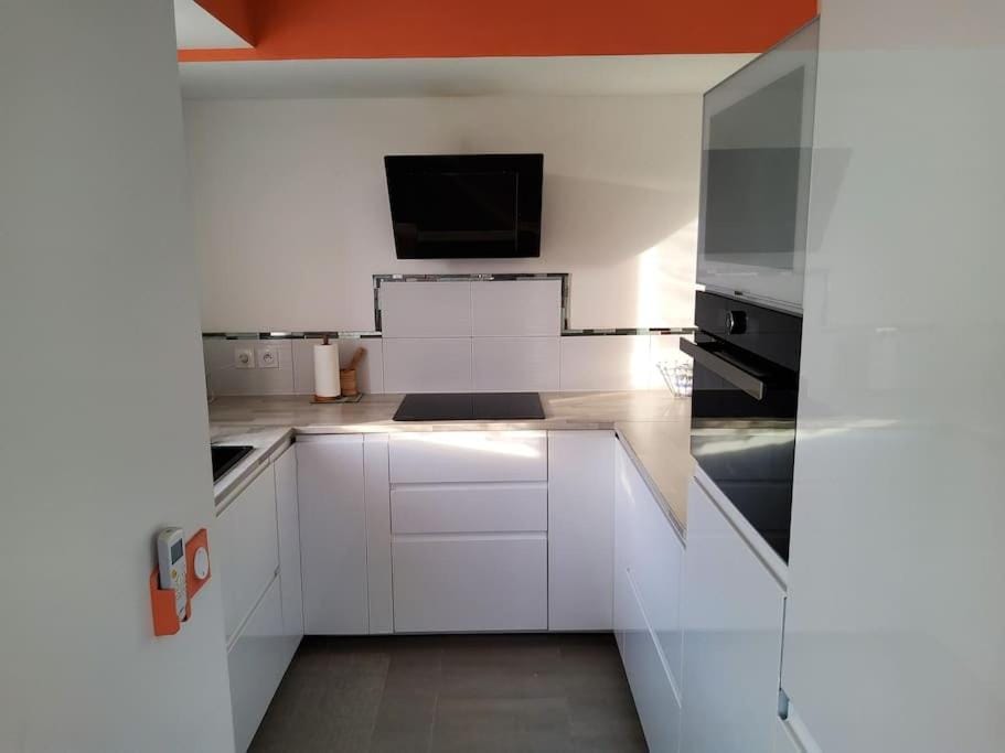 Kitchen or kitchenette, stove