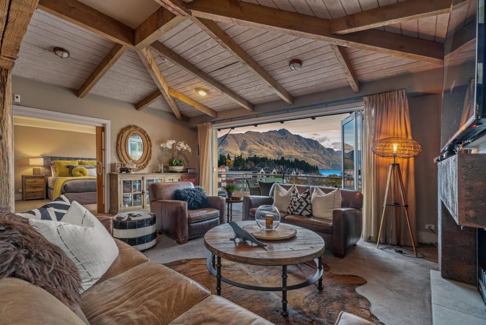 Natural landscape, Living room, Seating area, Lake view, Mountain view, flat iron