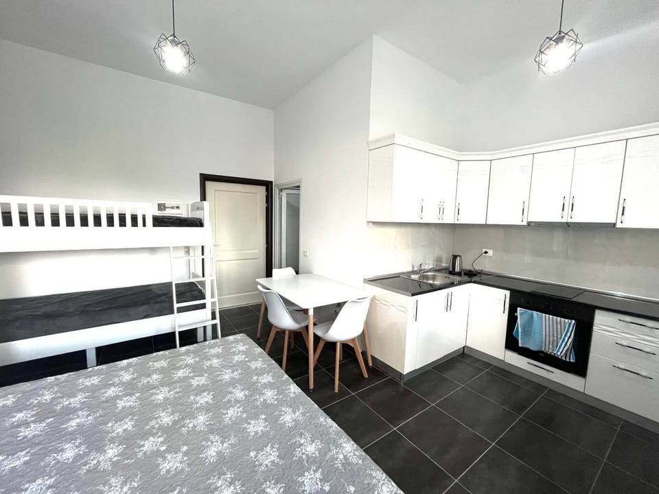 Bed, Kitchen or kitchenette, Photo of the whole room, Dining area, Bedroom, stove