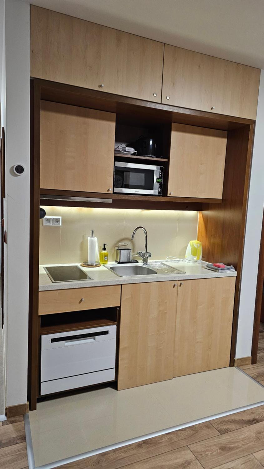 Coffee/tea facilities, Kitchen or kitchenette, stove