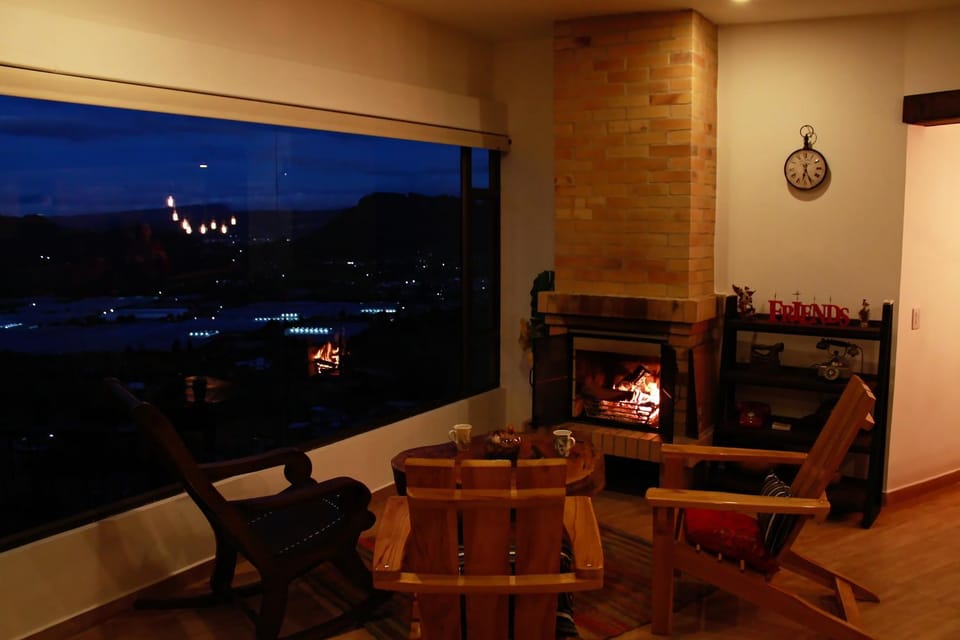 Living room, Sunset, fireplace