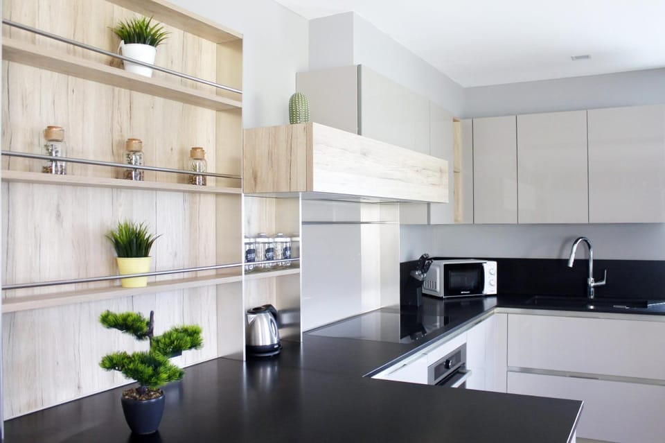 Kitchen or kitchenette, minibar, stove