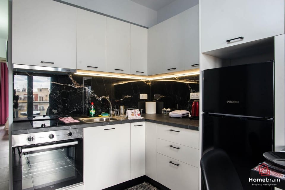 Kitchen or kitchenette, stove