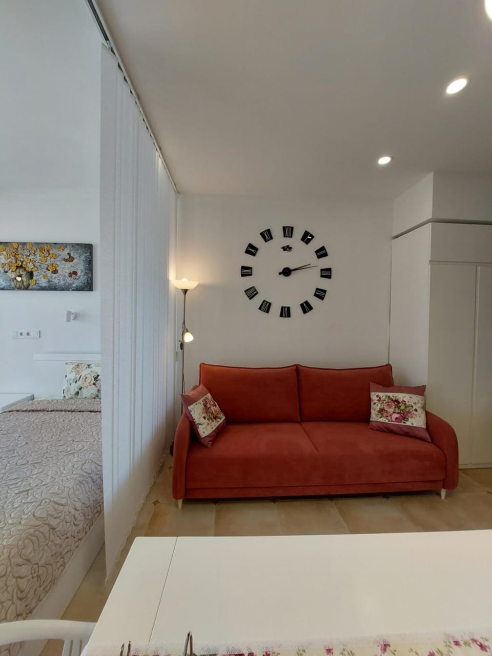 Bed, Living room, Seating area, Bedroom