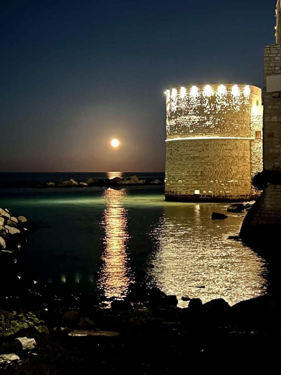 Nearby landmark, Night, Natural landscape, Landmark view, Sea view