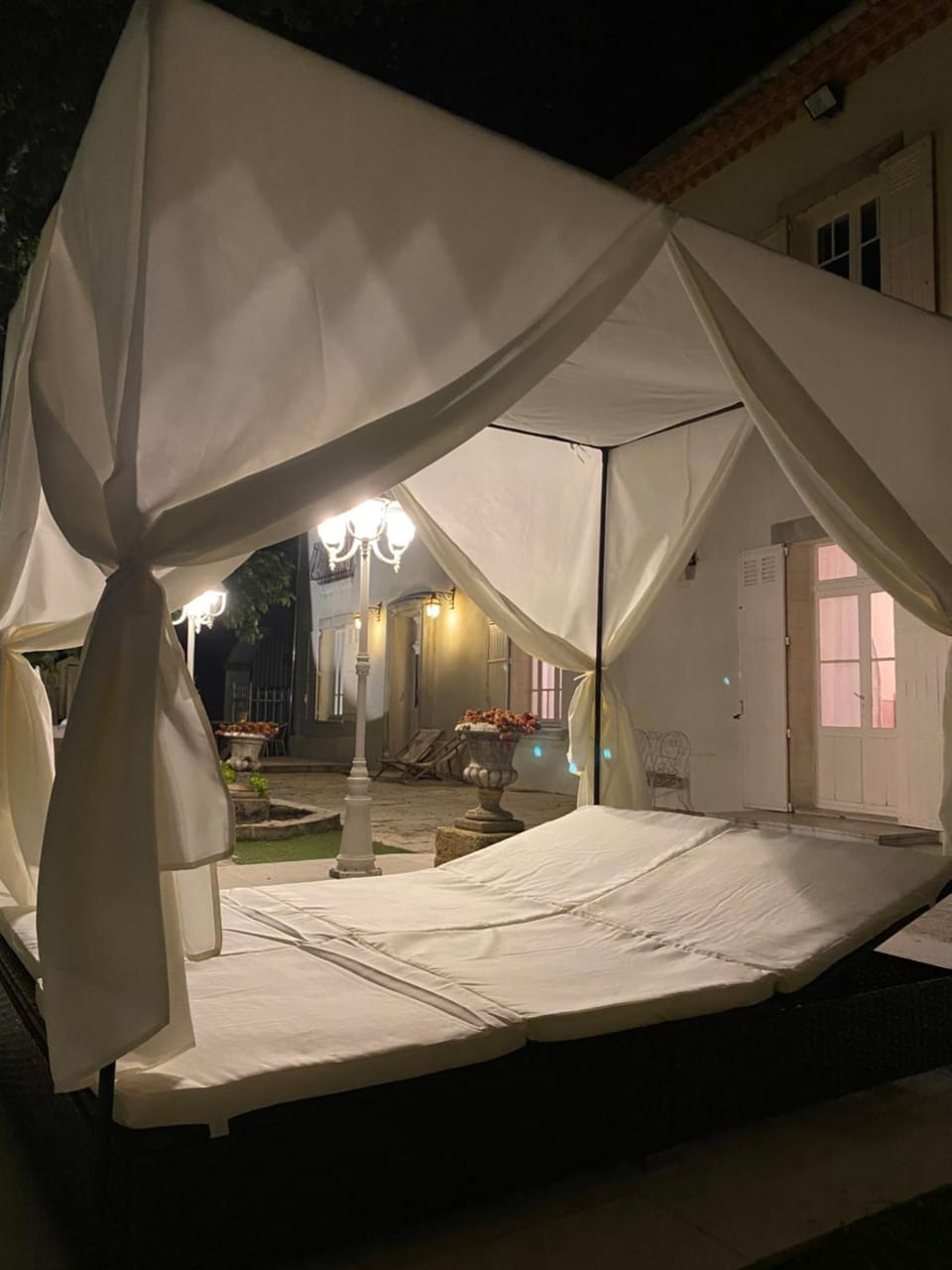 Property building, Patio, Night, Swimming pool