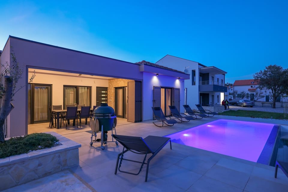 Property building, Night, Swimming pool