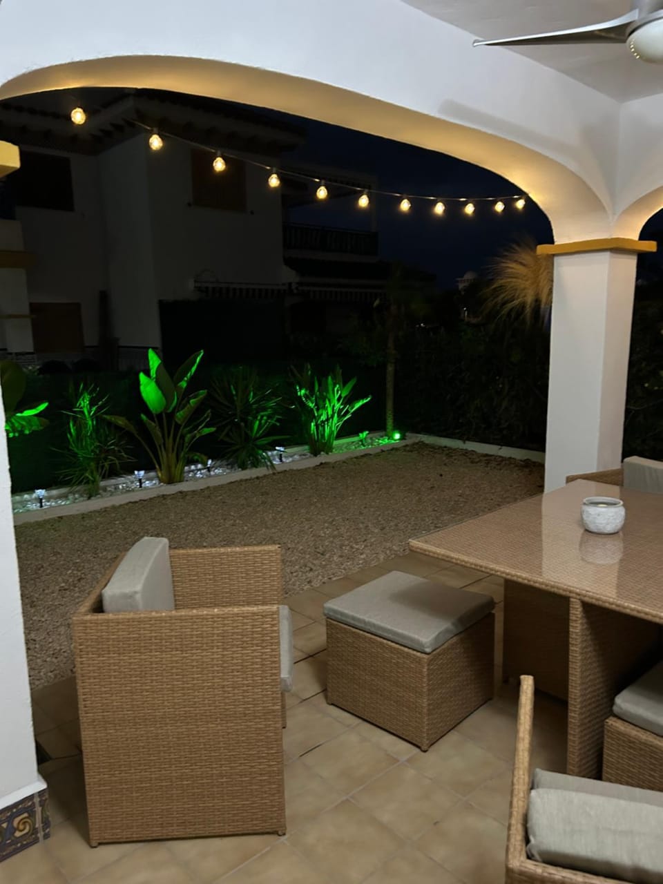 Patio, Night, Garden, Balcony/Terrace, Living room, Seating area