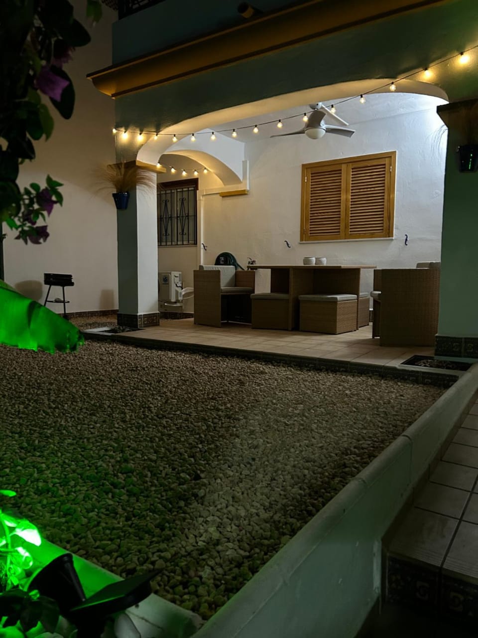 Patio, Night, BBQ facilities, Garden, Balcony/Terrace, Living room, Seating area, Pool view, Swimming pool