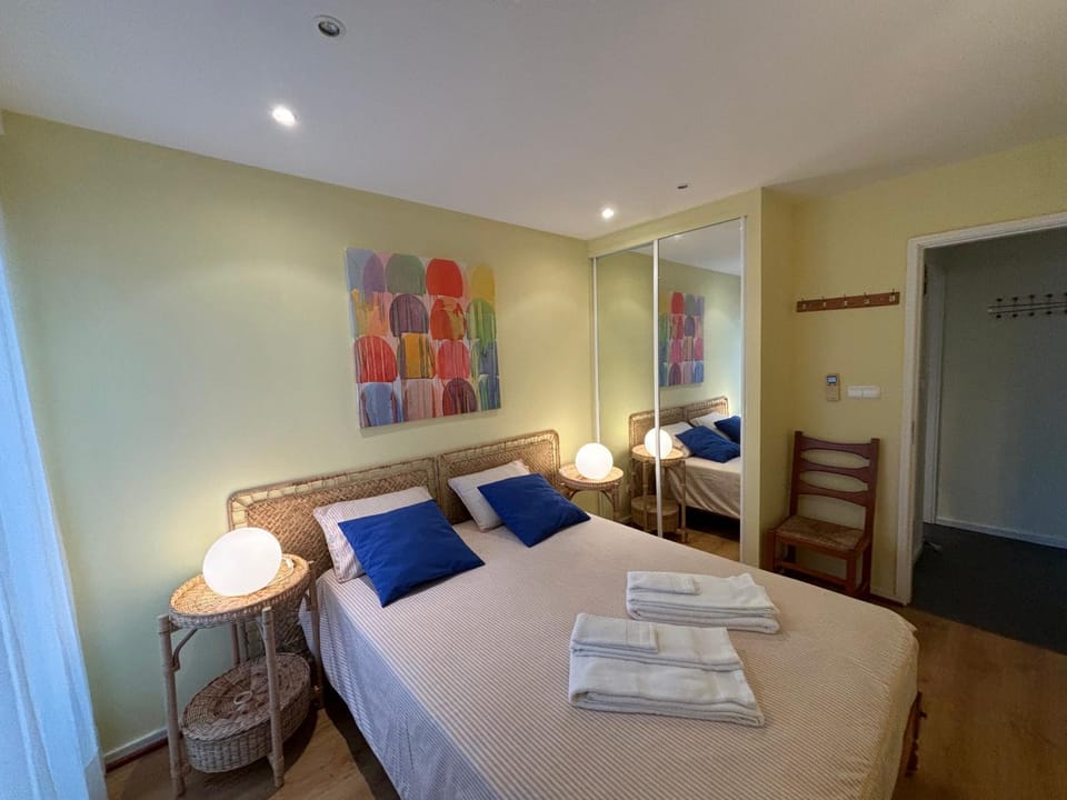 Bedroom, furniture, towels, air conditioner