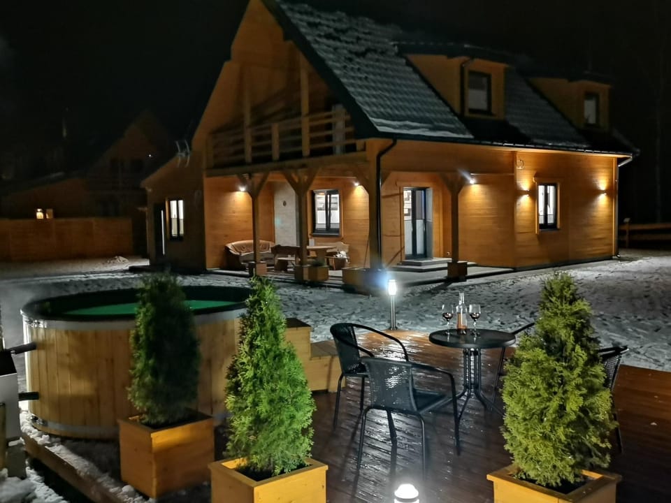 Property building, Patio, Night, Winter, Pool view, Swimming pool