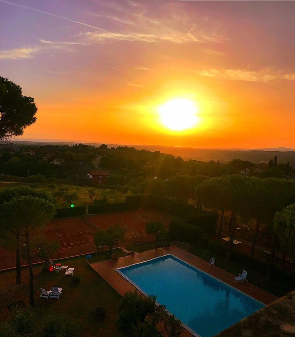 Natural landscape, Pool view, Swimming pool, Sunset