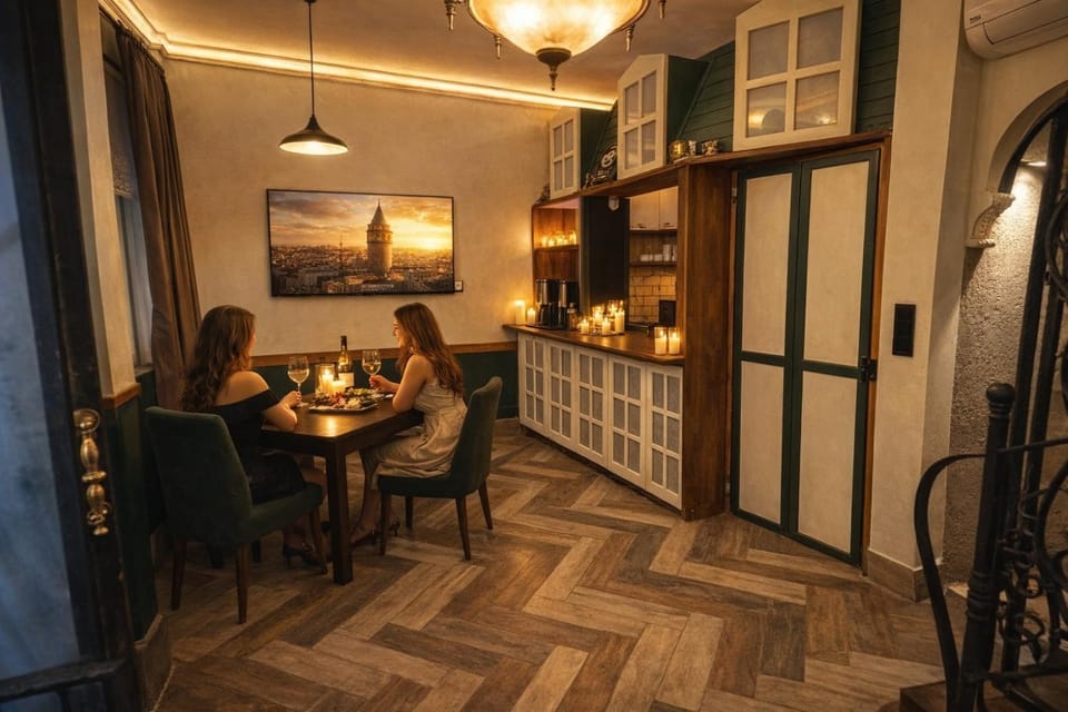 Kitchen or kitchenette, Living room, Seating area, Dining area