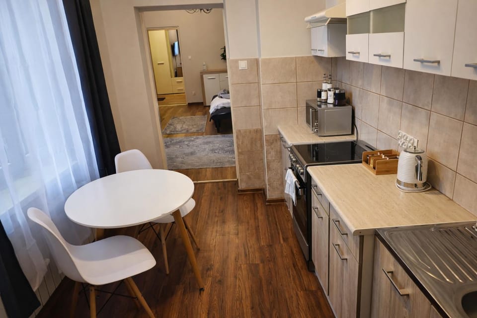 Kitchen or kitchenette, microwave, oven, stove, kitchen