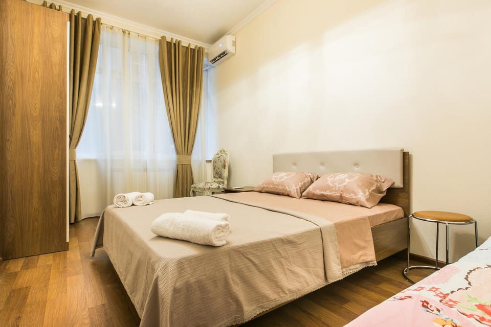 Bed, Photo of the whole room, Bedroom, towels, air conditioner