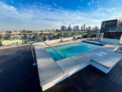 Downtown Los Angeles Skyline balcony view Modern Penthouse Hotel in Echo Park