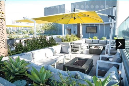 Downtown Los Angeles Skyline balcony view Modern Penthouse Hotel in Echo Park