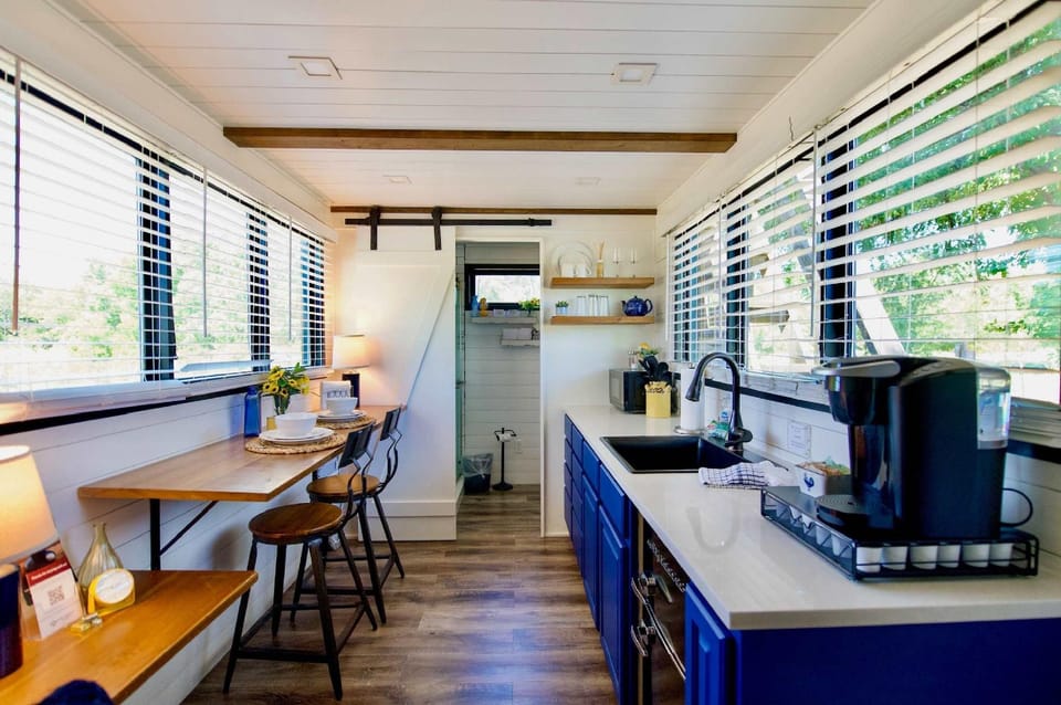 Yellow Blue Elegant Container Tiny House Hotel in Waco
