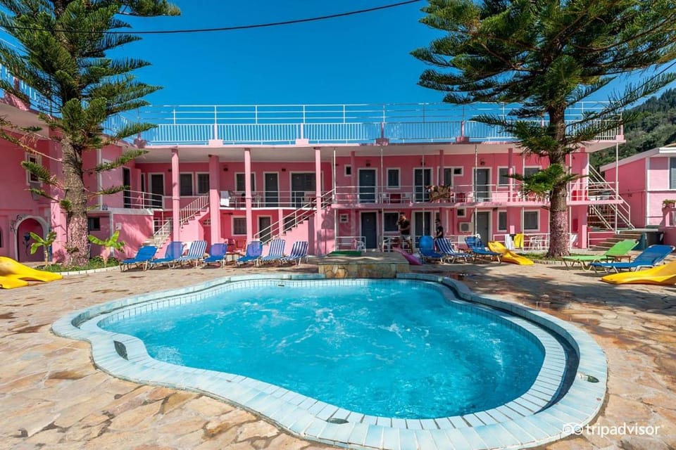 Pink Palace Beach Resort Hotel in Saint Gordios beach