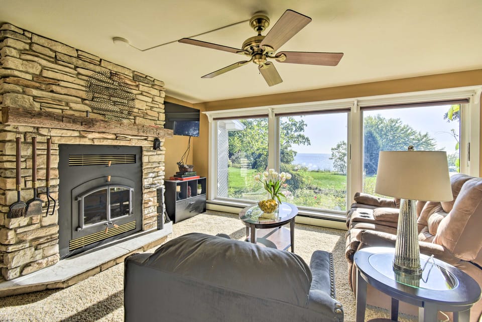 Deck + Fire Pit: Waterfront Lake Michigan Escape House in Wisconsin