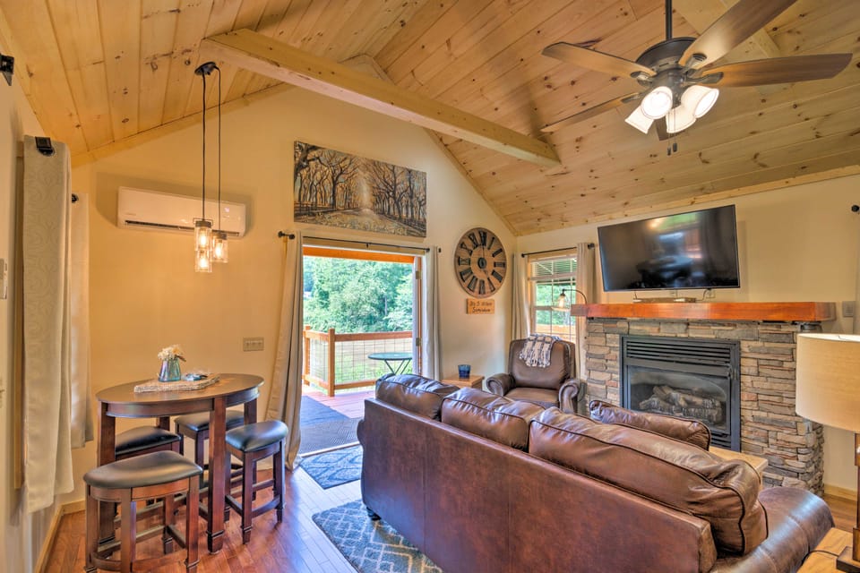 Deck & Hot Tub: Bryson City Riverfront Cabin! House in Swain County