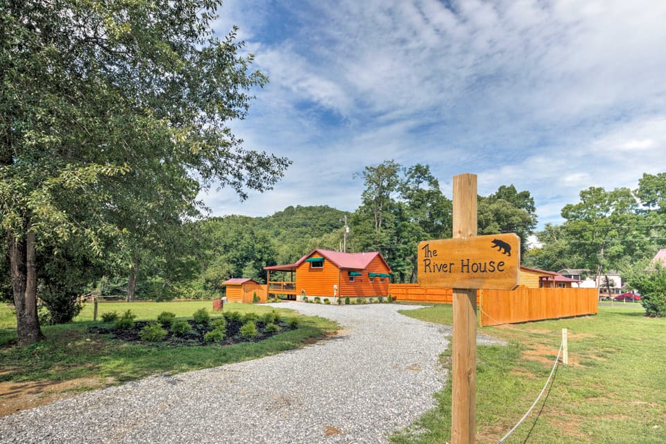 Deck & Hot Tub: Bryson City Riverfront Cabin! House in Swain County
