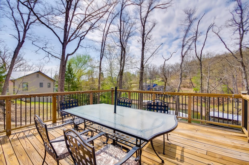 Dock & Furnished Deck: Lakefront Gravois Mills Gem House in Lake of the Ozarks