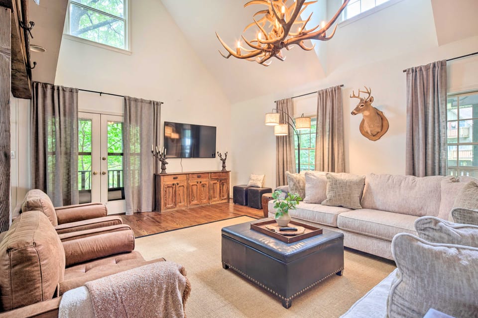 Deck w/ Fireplace: Pet-Friendly Lake Lure Retreat House in Chimney Rock