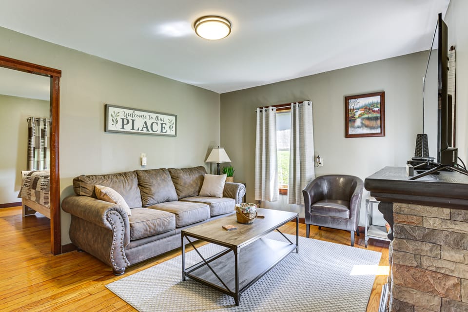 Game Room + Patio: Hilltop Home in Hocking County House in Ohio