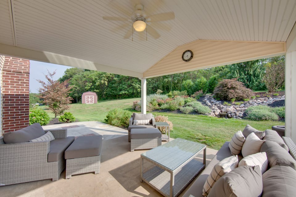 Game Room & Covered Patio: Hummelstown Hideaway House in Pennsylvania