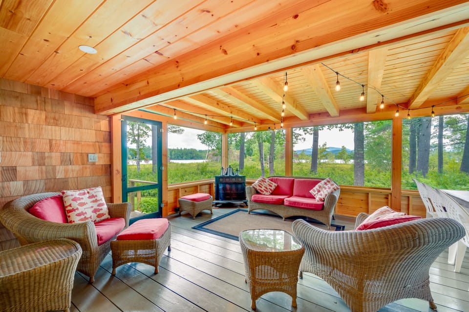 Dock & Beach Access! Waterfront Home on Kezar Lake House in Lovell