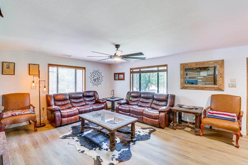Walk to Rainbow Lake: Cabin w/ Game Room & Yard House in Pinetop-Lakeside