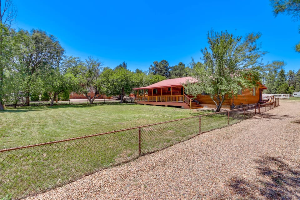 Walk to Rainbow Lake: Cabin w/ Game Room & Yard House in Pinetop-Lakeside