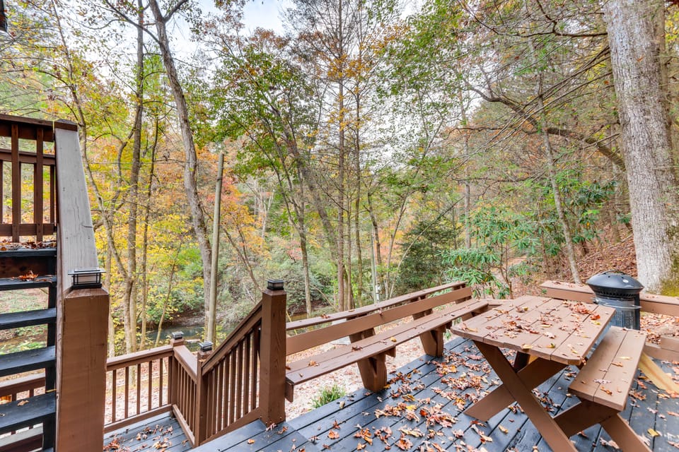 Pet Friendly! Riverfront Ellijay Cabin w/ Hot Tub House in Georgia
