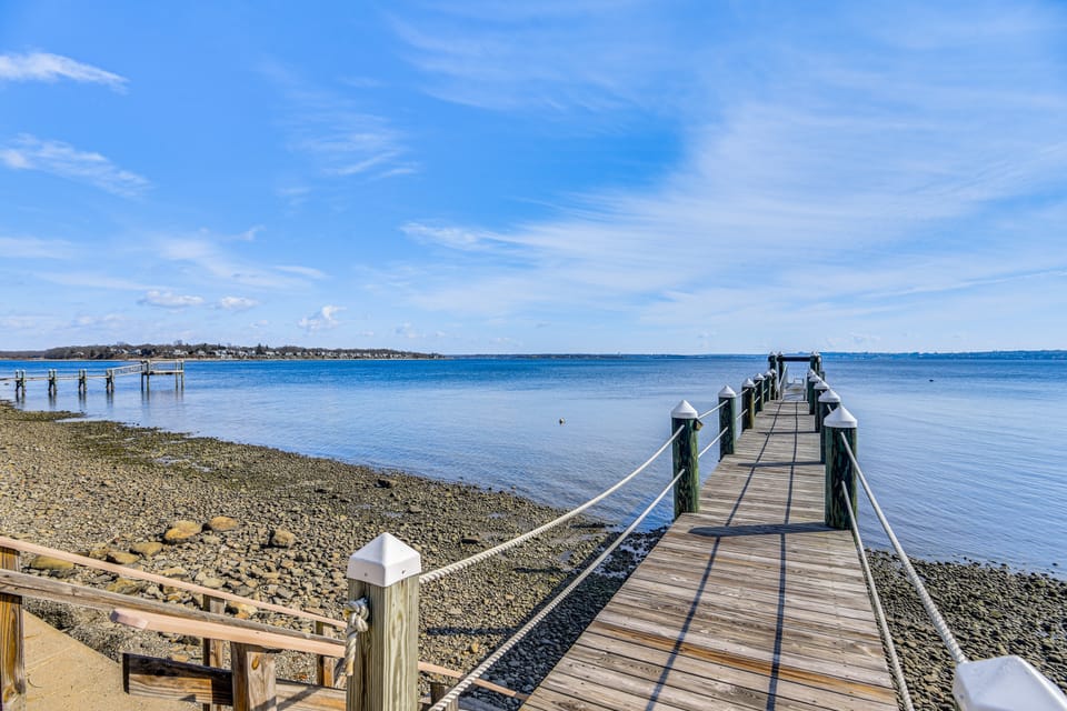 Dock, Sunrise View: Waterfront Home on Mt Hope Bay Cottage in Warren