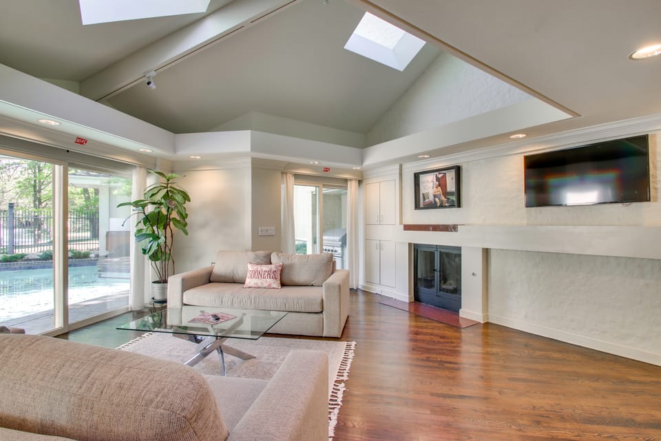 1 Mi to OU! Group Getaway w/ Game Room, Pool House in Norman